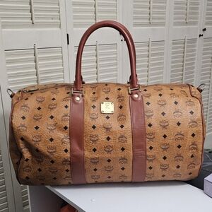 MCM Tan Visetos Large Duffel Bag